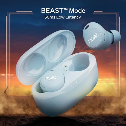 Image of boAt Airdopes 121 V2 Plus Truly Wireless in Ear Ear Buds w / 50 HRS Playtime,Quad Mics w /ENx Tech,ASAP Charging, Beast Mode(50ms Low Latency),BTv5.3 & IPX4(Marine Blue)