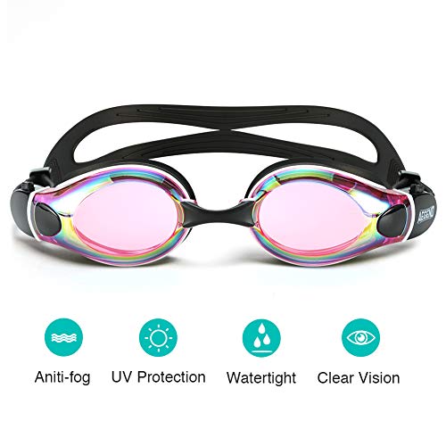 Aegend Swimming Goggles with Adjustable Bungee Strap, No Leak Anti-Fog UV Protection Mirrored Swim Goggles Adults (2 Pack) - image 2