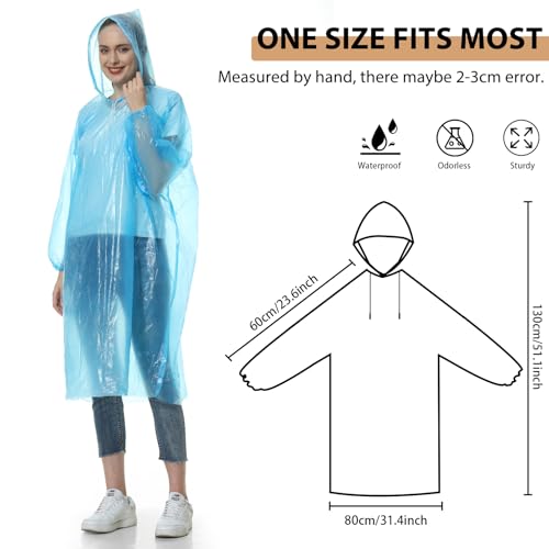 Rain Poncho for Adults, 10 Pack Waterproof Poncho, Disposable Light Weight Rain Poncho with Drawstring Hood for Women & Men, Transparent Emergency Raincoat for Camping, Hiking, Theme Parks, Climbing - Image 3