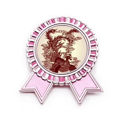 Broche phénix chinois rose en métal gravé au design animalier d'exception