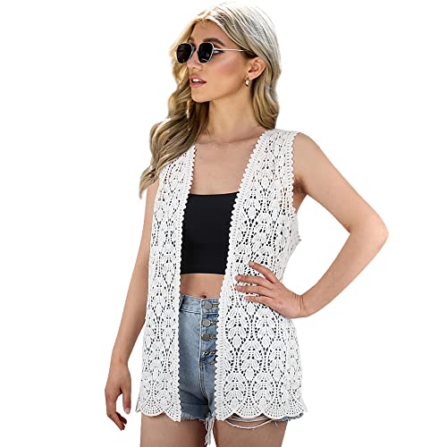 Image of Women's Sleeveless Open Front Cardigan Vest Lightweight Cool Crochet Cardigans for Women