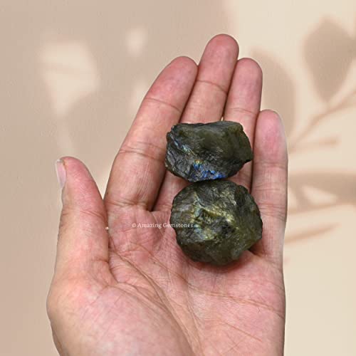 Image of Amazing Gemstone 2 Pieces Labradorite Raw Crystals and Healing Stones, Natural Rocks for Tumbling and DIY Raw Stones and Crystals