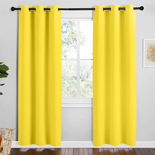 Image of NICETOWN Bright Yellow Room Darkening Curtains for Kitchen, Set of 2, 42 inches Wide by 78 inches Long, Window Treatment Thermal Insulated Solid Grommet Room Darkening Curtains /Drapes for Bedroom