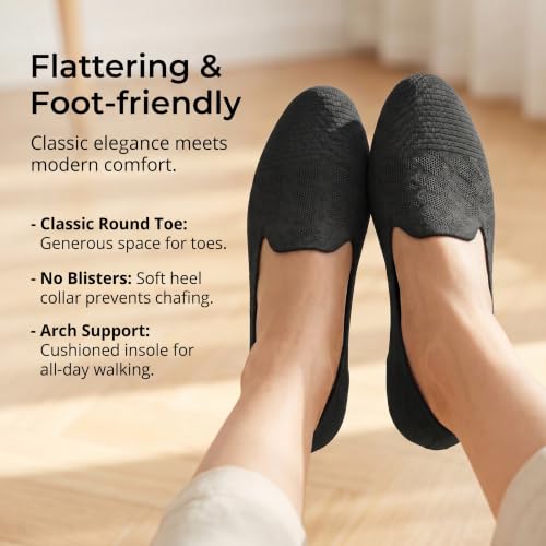 Image of Puxowe Women's Ballet Flats Breathable Knit Slip On Comfortable Round Toe Walking Shoes with Arch Support Insole for Work