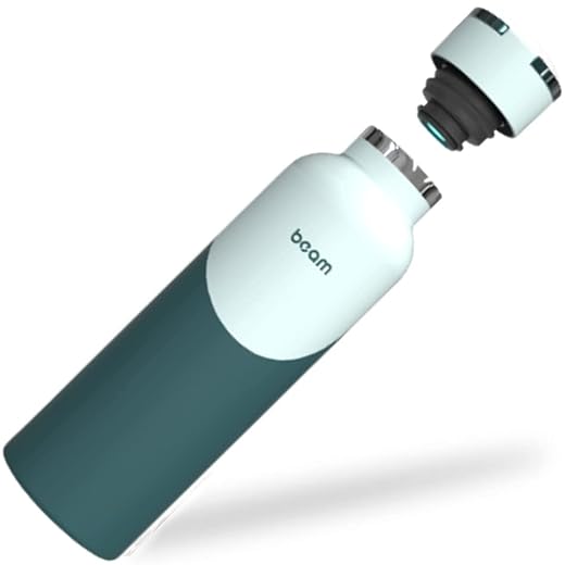 UVBrite Beam Self-Cleaning UV Water Bottle - 24 Oz Insulated Stainless Steel Bottle - Rechargeable Sterilizing Bottle with Safety Lock Push Button Quick Purification for Safe Drinking Water Anywhere
