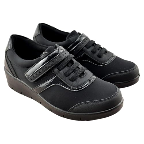 mysoft - Zapato Ancho de Licra Adaptable y Plantilla Acolchada 551130 Sintético Mujer Color: Negro Talla: 40