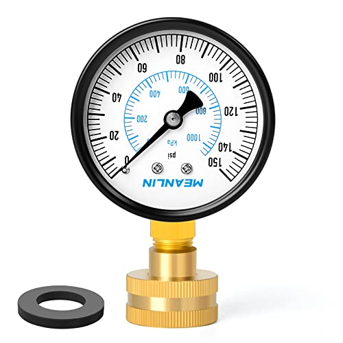 Image of MEANLIN MEASURE 0-150psi Water Pressure Gauge,3 /4 inch Female 2.5 inch FACE DIAL Water Pressure Test Gauge with Sealing Ring, Water Pressure Gauge for Home