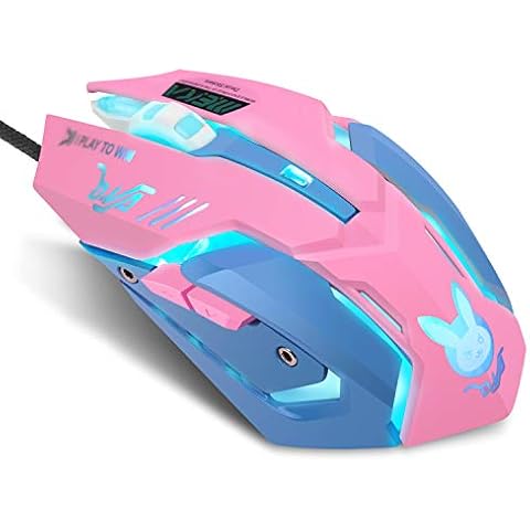 HXMJ Pink Wired USB Computer Mouse,7 Colors Backlit,Silent Buttons,3200 DPI,for MacBook,Computer PC,Laptop-D.VA Cover