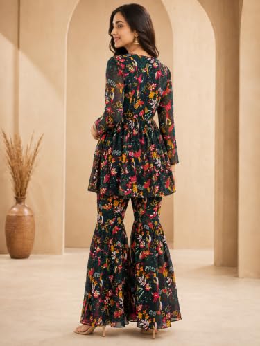 Image of Leriya Fashion Kurta Set for Women | Georgette Regular Fit Standard Length Ethnic Wear | Kurti Set for Woman | Sharara Set for Women for Wedding | Casual Family Function & Festive Kurta Sets for Woman