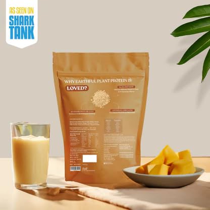 Image of Earthful Honest Plant Protein | 24g Protein /Serving & 4.9g BCCAs | For Weight Management, Energy, Muscle Support & Recovery | Made with Pea & Brown Rice | Alphonso Mango - 504g