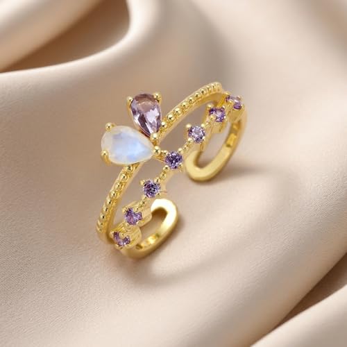 Image of SALTY Anti Tarnish Majestic Stone Crown Finger Ring for Women | Adjustable Fancy Jewellery Design | Fashion Accessories for Girls | Minimal Jewelry | Ideal for Gifting | Marriage, Birthday | Gift for Valentine Day