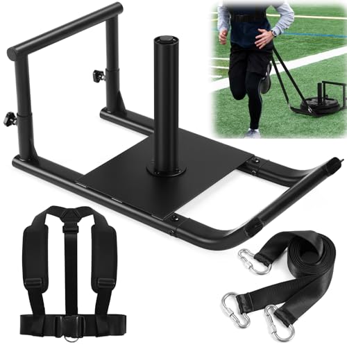 GADFISH Medium-Sized Workout Fitness Sled Weighted Sleds Push Gym Equipment for Adults & Kids Compatible with 1 & 2 Weight Plates Multi-Purpose Sled for Outdoor or Home Fitness Training