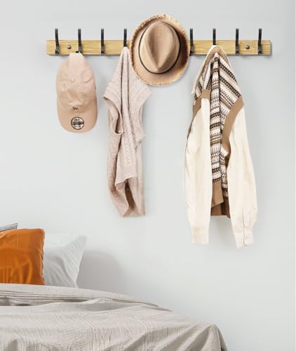 Image of Optish Coat Rack Wall Mount, 16.5 Inches Wood Coat Hooks Wall Mount, Wall Coat Rack with 5 Hooks, Hat Rack Wall Hooks for Hanging Coat, Bag, Towel (1Pack, Natural)