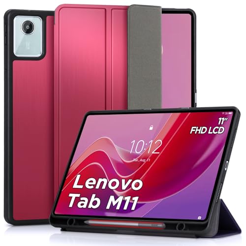 DLveer Cover per Lenovo Tab M11 11'' con Porta Penna - Ultra Sottile Smart Cover Morbida in TPU con Supporto,Funzione Auto Svegliati/Sonno,Custodia Per Lenovo Tab M11 TB330FU 11 Pollici,Vino Rosso