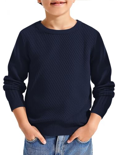 Pull texturé pour garçons Haloumoning chaud et respirant à col rond pour l'école 5-14 ans