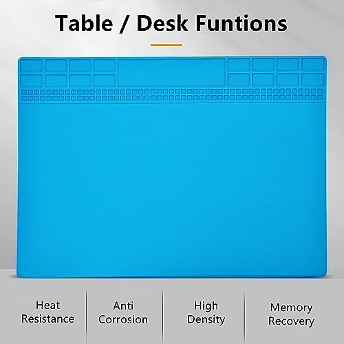 Image of Yankok [Anti-Static Mat Blue 13.8 x 9.8 in.] Table Desk ESD Grounding Mats Silicone Solder Pad Electronics Repair Platform with Screw Notches (35 x 25 cm, Heat Resistant, Non Magnetic)