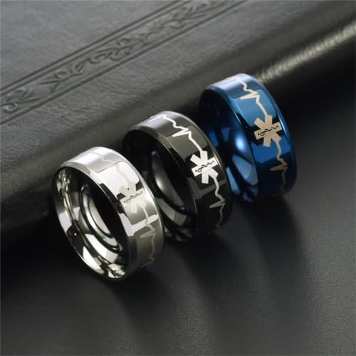 ZKXXJ Personalized Medical ID Ring for Men Teen,Custom Name ICE Engraved Medical Alert Rings Finger Band Stainless Steel Medical Jewelry with Medic Wallet Insert Card4