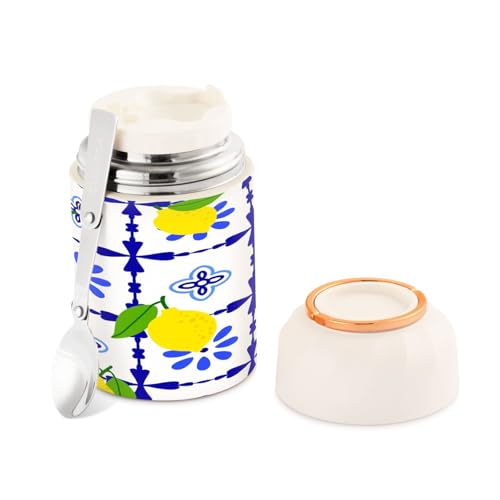Ewusp Frasco de comida mediterráneo de limón para adultos, 500 ml, acero inoxidable, doble pared, aislado al vacío, tarro de alimentos con cuchara plegable, sin BPA, recipiente de alimentos a prueba