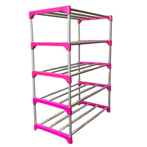 Image of 5 Shelves Layer Modern Simple Home Library, Book Stand Book Shelf with Storage Display Rack Open Bookcase Showcase Stand Book Rack for Study Room (Pink)