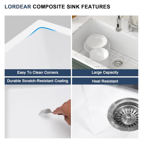 Lordear 33 Inch White Granite Composite Kitchen Sink Undermount by Lordear - Used condition - Image 6