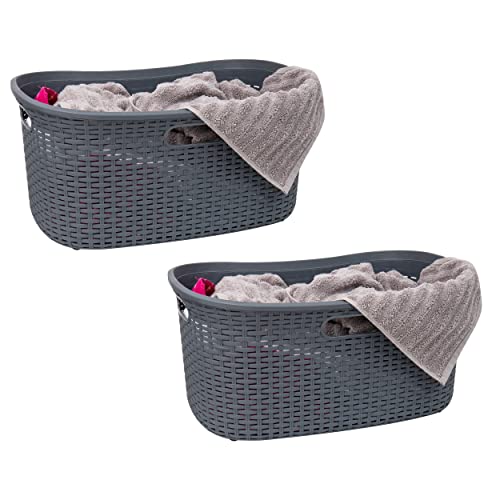 Mind Reader Basket Collection, Laundry Basket, 40 Liter (10Kg/22Lbs) Capacity, Cut Out Handles, Ventilated, Set Of 2, Gray #TOP15