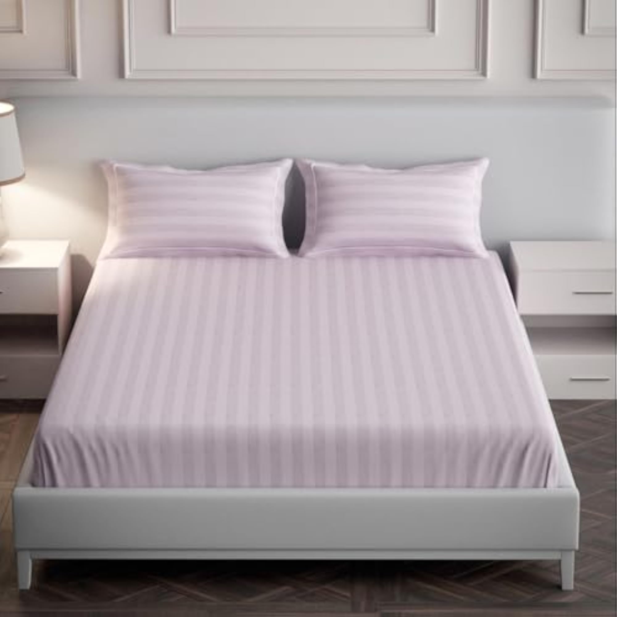 Elysian Stripes Queen Size 300TC Bedsheet, 100% Cotton