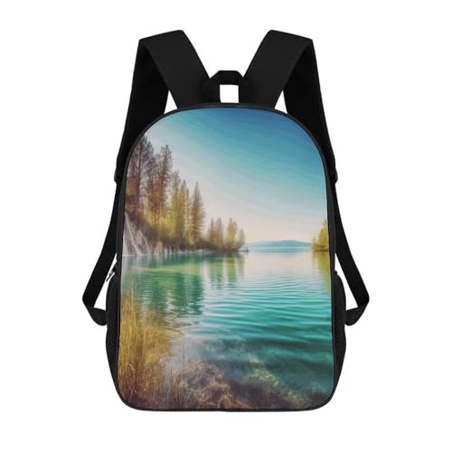Clean Water Lake Landscape Backpack for Men Women, Heavy Duty Backpack Large Capacity, Durable Lightweight Travel Daypack