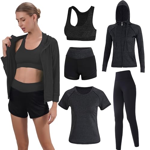 Inmarces 5 Stück Sport Set Damen Sportbekleidung Yoga Set Trainingsanzug...