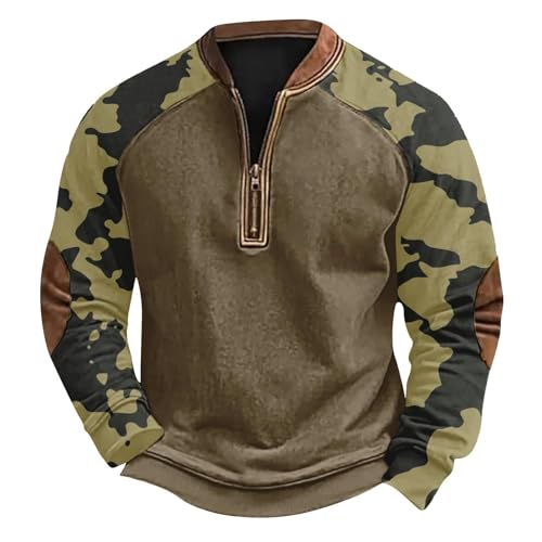 Generisch Sudadera de media cremallera para hombre con cremallera para hombre, informal, de manga larga, para trabajo, tallas grandes, elegante, para todas las ocasiones, marrón, XXL