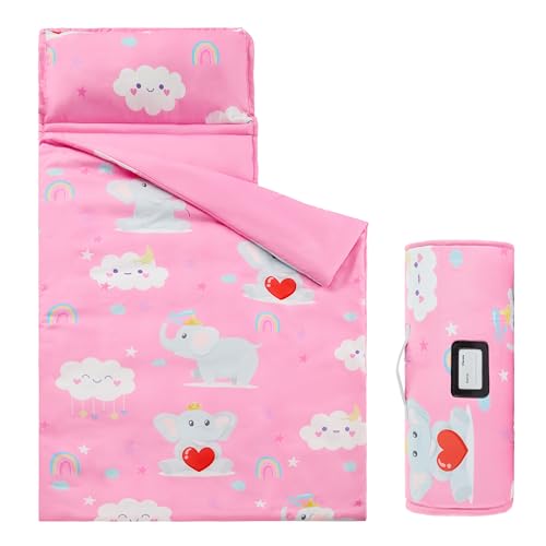 Image of MORAIS Toddler Nap Mat with Pillow and Blanket, 52 inch x 20 inch Lightweight and Soft Nap Mat for Preschool, Daycare, Travel Sleeping Bags
