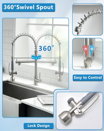 Image of Fapully Commercial Kitchen Faucet with Pull Down Sprayer Brushed Nickel