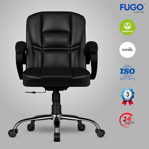 Image of FUGO FG233 Ergonomic Medium Back Office Chair with 3-Year Warranty, Adjustable Height, Cushioned Back&Seat, Tilting Mechanism, Heavy-Duty Metal Base, Dual Nylon Casters-Ideal for Work,Study (Grey)