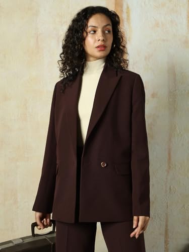 Image of High Star Women Solid Longline Length Oversized Notch Lapel Collar Full Sleeve Blazer
