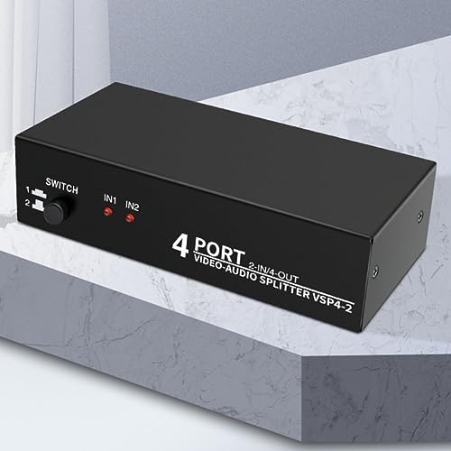 Suckoo 3RCA AV Audio Video Switcher Splitter 2 in 4 Out 2 in 2 Out DVD Player Game Console TV Box External TV Monitor Projector Stereo Amplifier Adapter Composite AV Selector Switch Box