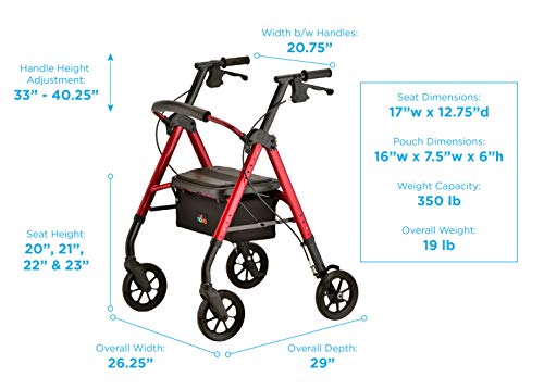 Nova Star Dx Heavy Duty Bariatric Rollator Walker With Extra Wide Padded Seat, 8” Wheels, Fold Lock Feature, Rolling Walker With Adjustable Seat Height & 450 Lb Weight Capacity #TOP5