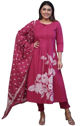 Image of GoSriKi Women's Viscose Anarkali Kurta Set with Dupatta | Anarkali Suit for Women Cotton | Kurta Palazzo Dupatta Set | 3 Piece Ethnic Wear for Festival & Party | Anarkali Suit for Women