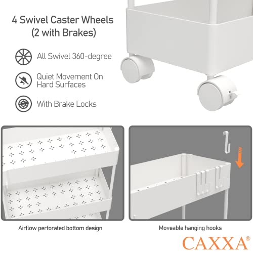 Caxxa 3 Tier Slim Mobile Utility Cart Rolling Cart,Plastic Basket Storage Organizer, For Kitchen Laundry Bathroom Living Room Narrow Place Slide Out Storage Cart With Casters (White, 15.75Lx7W) #TOP1
