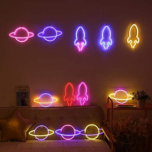 Miniatura 9 de Luces LED de neón, WONFAST Planet Rocket, letreros de neón acrílicos alimentados por batería o USB, decoración de pared para habitación de niños,