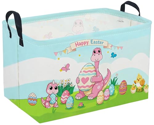 Image of Rectangular Easter Dinosaur Basket,Dinosaur Basket.Cute Baskets for Room Decor, Kids Baskets with Handles.Books Bins,Gifts Box. (Cute dinosaur)