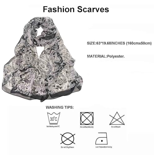 Image of Pokeedioty Scarfs for Women Lightweight Scarves Elegant Floral Pattern Sheer Scarfs Shawls Wraps