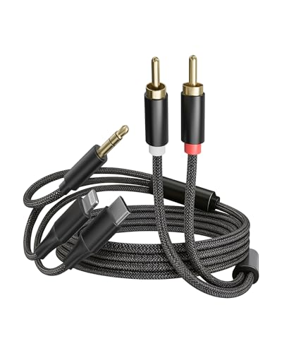 RICHUPON [3-in-1 RCA Audio Cable] Lightning/USB C/3.5mm to 2 RCA Compatible with iPhone Android Home Theater Car Stereo Speaker Amplifier (3.9FT)