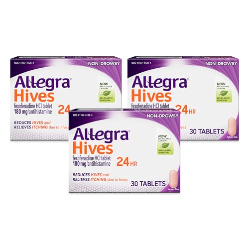 Allegra Hives Antihistamine 24-Hour Tablets Non-Drowsy Hive Reduction and Hive Itch Relief 180 mg Fexofenadine HCI 30-Count 3 pk