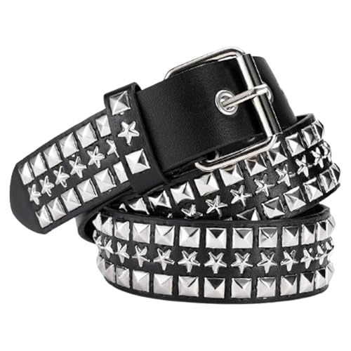 Black Star Studded Belt Metal Punk Rock Rivet Belt With Bright Pyramid Scene Belt Hip Hop Belt Gothic Star Belt Spike Waist Belt
