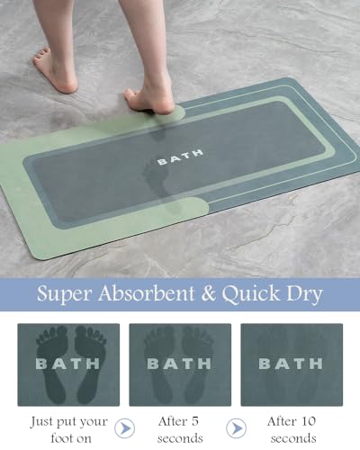 Image of MontVoo-Bath Mat-Bath Mat Rug Non Slip Super Absorbent Stain Resistant Quick Dry Thin Bathroom Rug-Bath Mats for Bathroom Floor Bathtub Vanity-Bathmat Bath Rug Easy Care 17 inchx35 inch Green