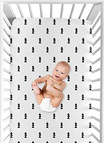 Image of Black and White Triangle Tree Baby or Toddler Fitted Crib Sheet for Bear Mountain Watercolor Collection by Sweet Jojo Designs