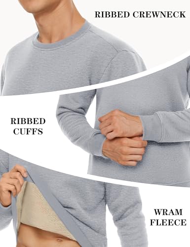 Image of TACVASEN Men's Crewneck Sweatshirt Warm Sherpa Lined Thermal Sweatshirts Heavyweight Long Sleeve Winter Fleece Pullover Shirt