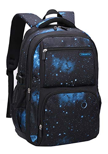JiaYou Mochila de galáxia com estampa espacial para meninos, primária, ensino médio, mochila masculina para laptop, Estrela-azul escuro, Backpack Only, Mochila com duas alças