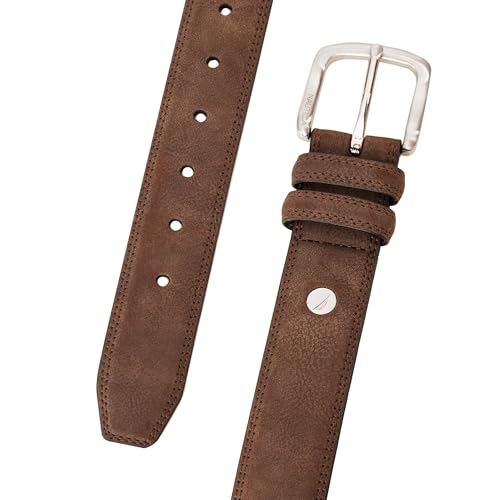 Image of Nautica Men's Casual Leather Belt | Everyday | Classic | Pants | Jeans | Khakis | Chinos | Metal Buckle