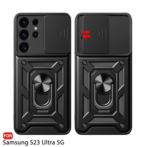 Image of TheGiftKart Tough Armor Bumper Back Cover Case for Samsung Galaxy S23 Ultra 5G | Kickstand & Ring Holder | 360 Protection Back Case for Samsung S23 Ultra 5G (PC & TPU, Sliding Camera Cover, Black)