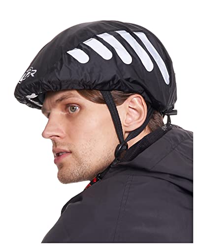 BTR High Visibility Black Universal Size Bike/Bicycle Waterproof Helmet Cover with Reflective Stripes - One Size Fits All